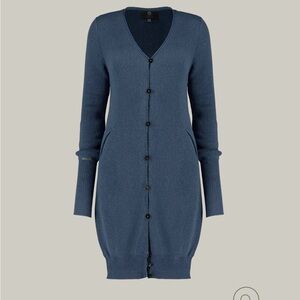 Carina Hildebrandt Blue 100% Baby Alpaca Wool Longfield Cardigan Size 12-14